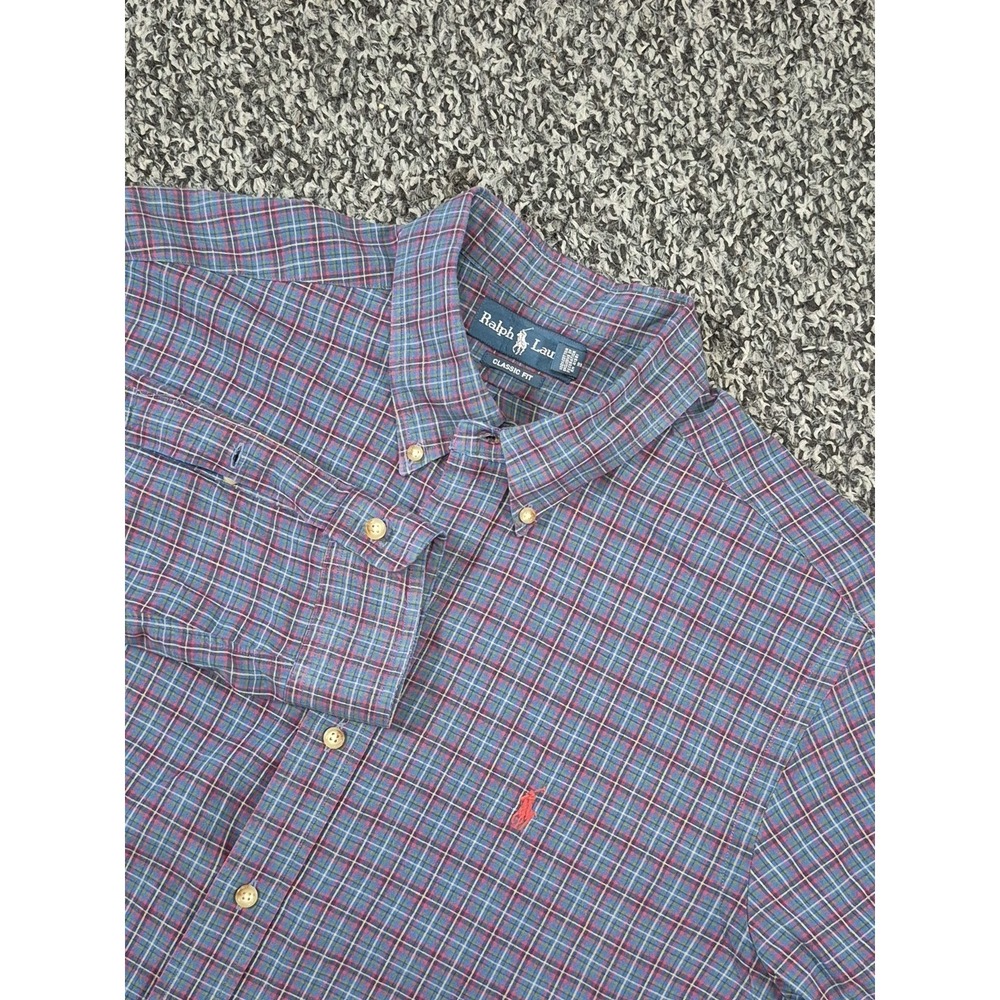 Ralph Lauren Classic Fit Long Sleeve Blue Plaid Button‎ Down Shirt size XL